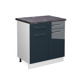 Vicco Mueble Bajo De Cocina Fame-line, Azul Oscuro Alto Brillo, 80 Cm, Et Antracita