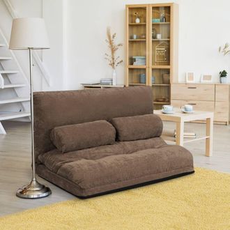 Costway Costway 3 IN 1 Convertible Floor Sofa Bed Floor Sleeper Seat in Brown