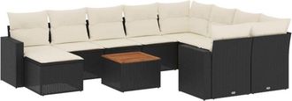 vidaXL Set De Sof&aacute;s De Jard&iacute;n 11 Pzas Y Cojines Rat&aacute;n Sint&eacute;tico Negro Vidaxl