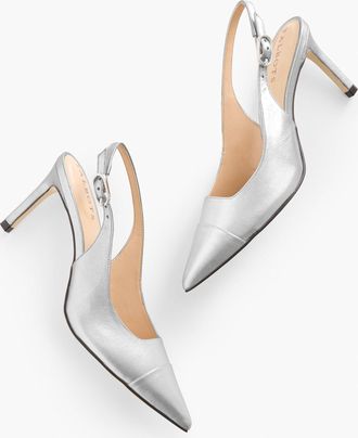 Talbots Elena Nappa Metallic Slingback Pumps - Silver - 6 1/2 M Talbots