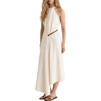 Reiss Evie Halter Neck Handkerchief Hem Midi Dress in Ivory at Nordstrom, Size 0