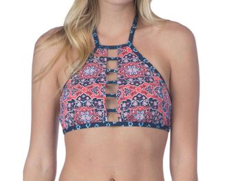 Lucky Brand Reversible Medallion High Neck Bikini Top In Festival