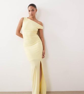 Tfnc Petite Vestito monospalla al polpaccio color limone con spacco sulla coscia-Giallo