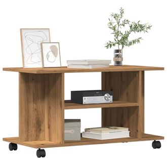 Berkfield Home TV Cabinet with Castors Artisan Oak 80x40x45 cm Engineered Wood in Brown | Size: 80 x 40 x 45 cm