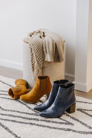 Heine Stiefelette HEINE, Damen, Gr. 36, blau (marine, gr&uuml;n), Glattleder, Leder, Schuhe Stiefelette