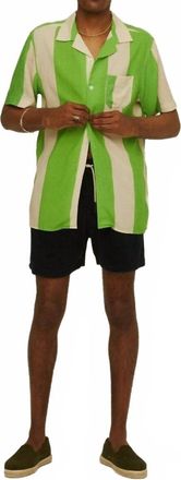 OAS Stripe Viscose Button Up Shirt In Emerald