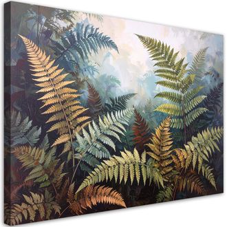Feeby Cuadro Sobre Lienzo Hojas De Helecho Naturaleza Plantas Verde 100x70