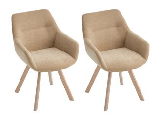 Vente-Unique Conjunto de 2 sillas giratorias con reposabrazos de tela y roble - Beige - VELBURY