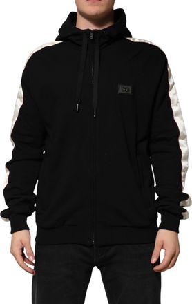 Dolce & Gabbana Mens Stripe Sleeve Zip Hoodie - Black Cotton - Size EU 44 (Mens)
