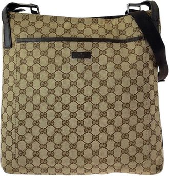 Gucci Beige Brown Gg Canvas Leather Messenger Bag (Authentic Pre-Loved)