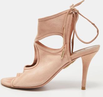 Aquazzura Pink Suede Sexy Thing Ankle Tie Sandals