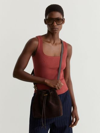 Reiss Rust Red Stretch-cotton Ribbed Square-neck Vest, XS
