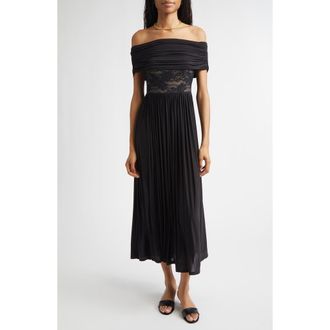 Zimmermann Rebellion Lace Inset Off the Shoulder Draped Dress in Black at Nordstrom, Size 1