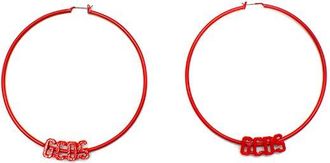 GCDS Red enamelled logo hoop earrings