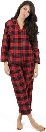 Leveret Womens Cotton Flannel Printed Holiday Pajama Set in Plaid Black & Red at Nordstrom, Size Xx-Large