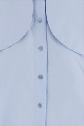 Patou Womens Cotton Blouse With Knotted Collar Light Blue Organic Shirt