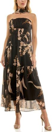 Socialite Metallic Floral Strapless Dress & Scarf Set in Black/Tan at Nordstrom, Size X-Small