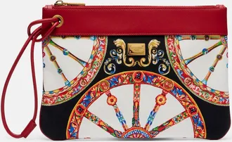 Dolce & Gabbana Small printed leather-trimmed canvas pouch