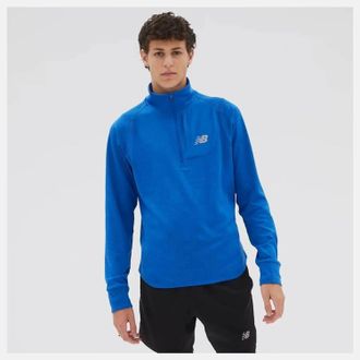 New Balance Running Shirt Heat Grid Half Zip Top In Cobalt Blue