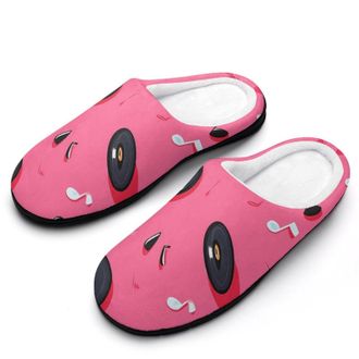 Generic Vinyl Records Musical Notes 80s Mens Slippers Slip On Comfortable Fleece Cotton House Shoes Winter