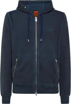 Sun 68 Blauw Katoenen Hoodie met Speciale Verftechniek - Heren - Vesten met rits - Blauw - S - Katoen - Hoodies & sweatvesten