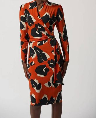 Joseph Ribkoff Faux Wrap Midi Dress In Tandoori