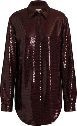 Alberta Ferretti Glanzende Pailletten Blouse - Dames - Overhemden - Bruin - L - Pailletten - Overhemden
