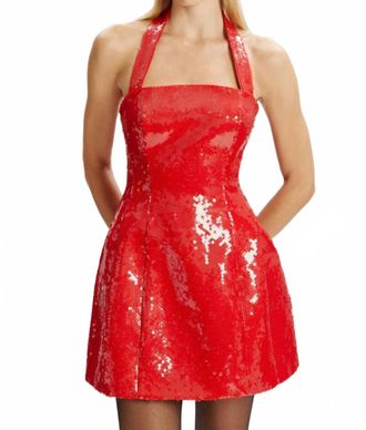 Bardot Nevelle Sequin Halter Dress In Red