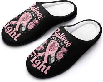 Generic Breast Cancer Awareness Month Funny Mens Cotton Slippers Soft Non-Slip Rubber Sole House Slipper Indoor Outdoor