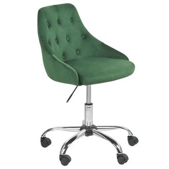 Beliani Silla De Oficina De Terciopelo Verde Esmeralda Negro Plateado Giratoria Ajustable Parrish