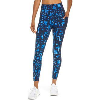 Sweaty Betty Power Pocket High Waist 7/8 Workout Leggings in Blue Text Print at Nordstrom, Size Small