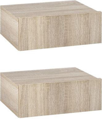 HOMCOM Homcom - Set De 2 Mesitas De Noche Flotantes Con 1 Caj&oacute;n Dise&ntilde;o Montado En La Pared Estilo Moderno Para Dormitorio 40x30x15 Cm Natural
