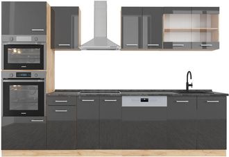 Vicco Mueble De Cocina R-line, Antracita Brillo Intenso/roble Dorado El&eacute;ctrico, 300 Cm Con Armario Alto, Et Antracita