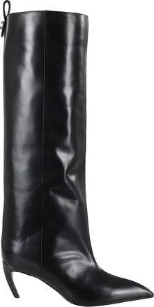 The Attico Zwarte Leren Kniehoge Laarzen - Dames - Laarzen met Hak - Zwart - 40 EU - Leer - Schoenen