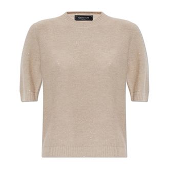 Fabiana Filippi Turtleneck Top met Glanzende Pailletten - Dames - Ronde hals truien - Beige - S - Pailletten - Truien & Vesten