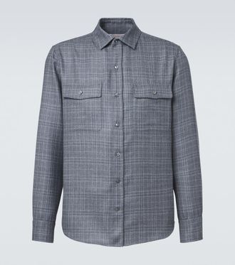 Agnona Checked wool, silk, and linen shirt