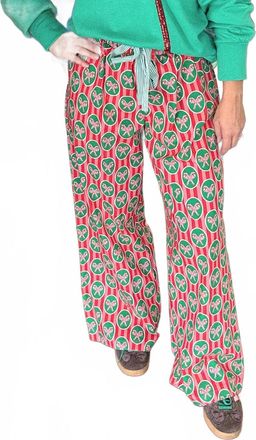 Peach Love California Christmas Print Cotton Pajama Pants In Red