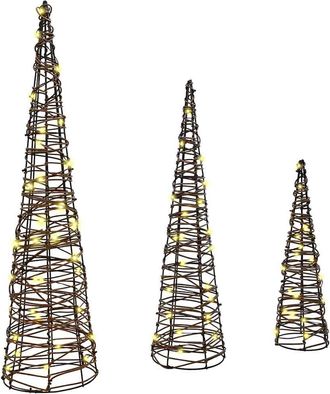 vidaXL &Aacute;rbol De Navidad 3 Uds. 90 Led C&aacute;lido 20 X 20 X 80 Cm Rat&aacute;n Vidaxl