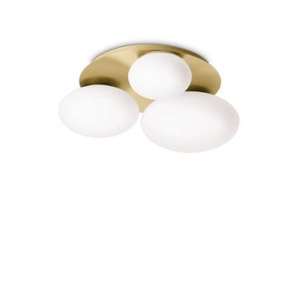 Netlighting NINFEA 3 Light Round DecoratiGlass Flush Ceiling Light Brass in Yellow