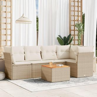 vidaXL Juego De Sof&aacute;s Jard&iacute;n Con Cojines 6 Pzas Rat&aacute;n Sint&eacute;tico Beige Vidaxl