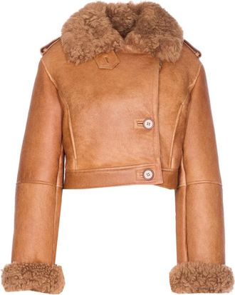 Chloé Giacca in pelle con collo in shearling - Marrone