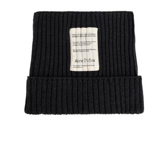 Acne Studios Accessoires, unisex, Grijs, ONE Size, Katoen, Ribgebreide Vierkante Beanie