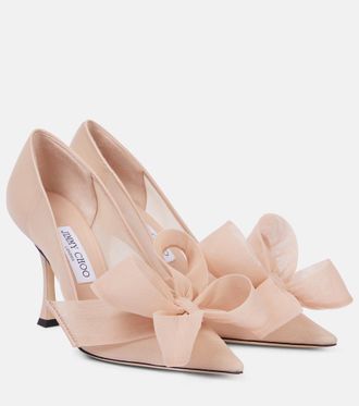 Jimmy Choo London Staz 90 bow-detail leather and tulle pumps