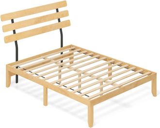 Costway King Size Bed Frame Solid Wood Platform Bed w/Retro Headboard-Natural