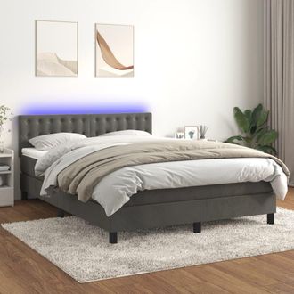vidaXL Vidaxl - Cama Box Spring Colch&oacute;n Y Led Terciopelo Gris Oscuro 140x190 Cm