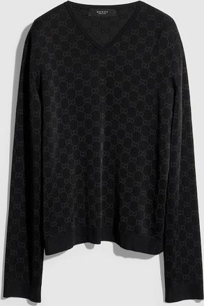 Gucci Fine Knit Viscose GG Jacquard Sweater, Black, Ready-to-wear