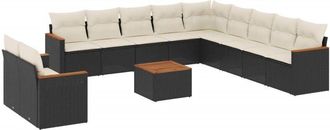 vidaXL Set De Sof&aacute;s De Jard&iacute;n 12 Piezas Cojines Rat&aacute;n Sint&eacute;tico Negro Vidaxl