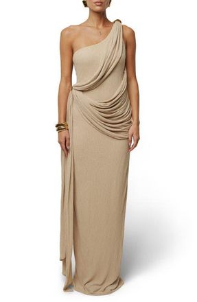 JLUXLABEL Drape One-Shoulder Gown in Beige at Nordstrom, Size Small