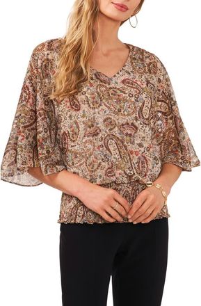Chaus Print Metallic Smocked Blouse in French Roast at Nordstrom, Size Medium
