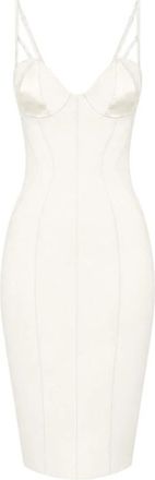 Elisabetta Franchi Midi Jurk met Gekruiste Vetersluiting - Dames - Casual kleedjes - Geel - L - Leer - Kleedjes
